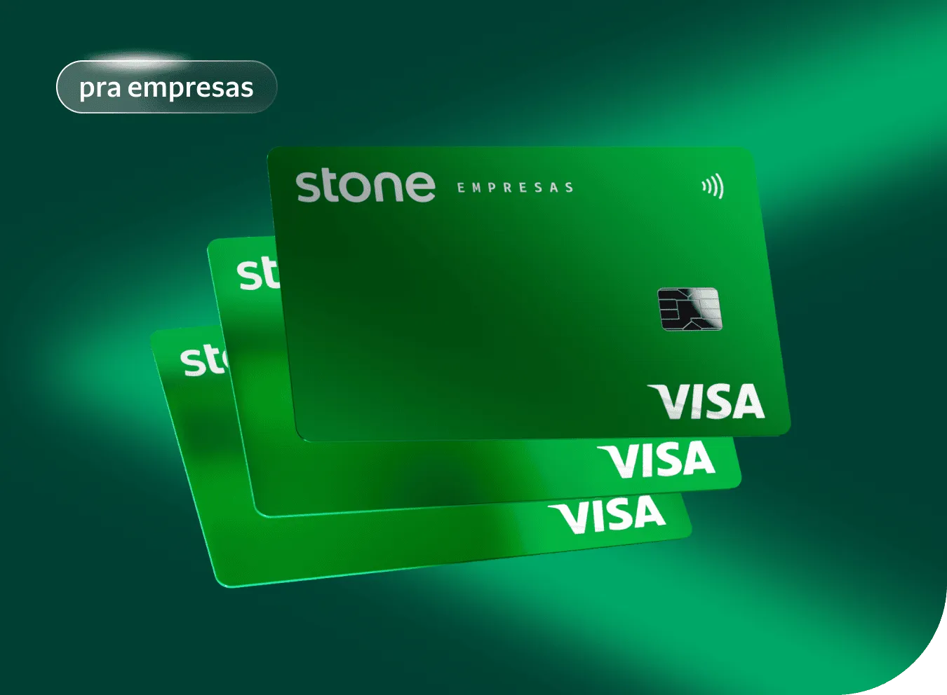Foto do cartão Stone de frente em um fundo verde com o texto "Pra empresas"