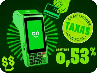 Imagem a Maquininha do Ton com ilustrações de uma mão segurando cartão de crédito e um emoji de rosto sorrindo com dinheiro com o selo “as melhores taxas do mercado”