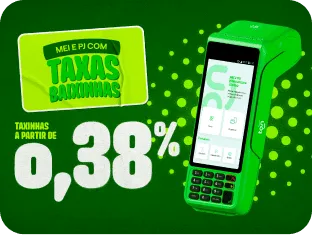Imagem a Maquininha do Ton com ilustrações de fundo verde com o selo “MEI e PJ com taxas baixinhas”