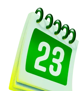 Calendário verde mostrando o dia 23, representando recebimento no mesmo dia