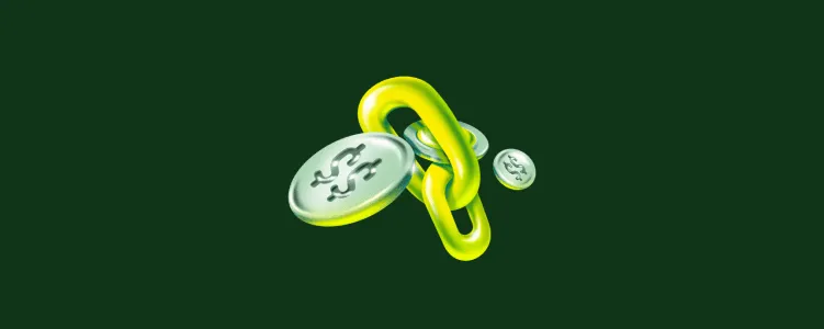 Ilustração de elos e moedas, simbolizando o produto link de pagamento.