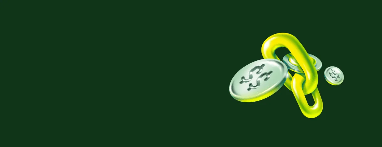 Ilustração de elos e moedas, simbolizando o produto link de pagamento.